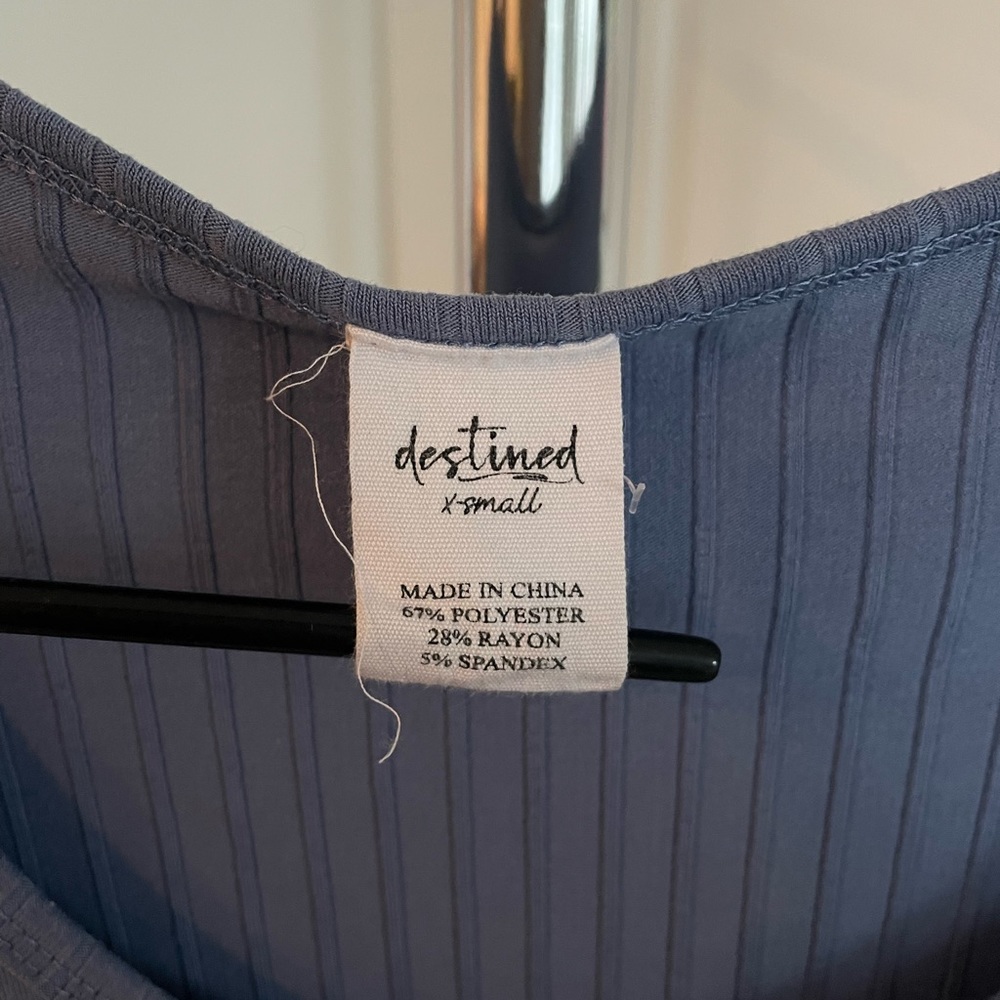 Blue Ribbed Crop Top - Picture 2 of 3